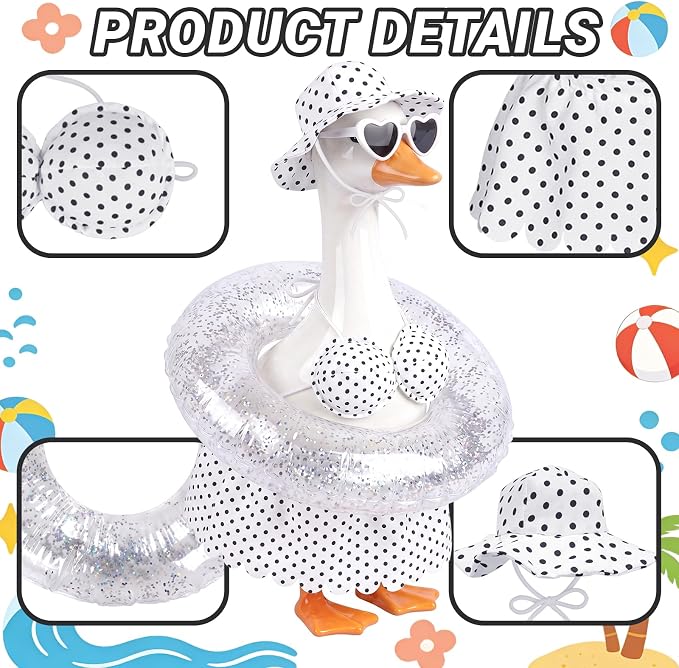 hoyuwak Bikini Goose Outfits Summer Hawaiian Porch Goose Outfits with Swimming Ring Sunglasses Hat for 23" Geese Yard Decor