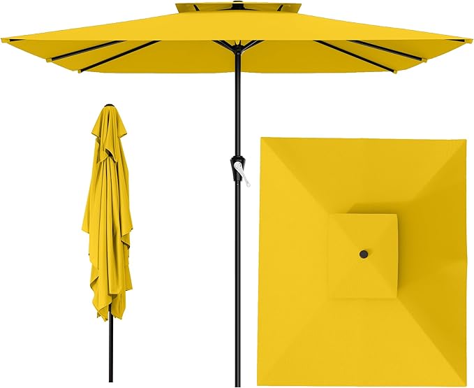 AreShark 8'x10' 2 Tiers Rectangular Patio Umbrella - Outdoor Umbrella Waterproof UV Protection, Market Table Umbrella w/Crank for Pool, Backyard, Deck(Yellow)