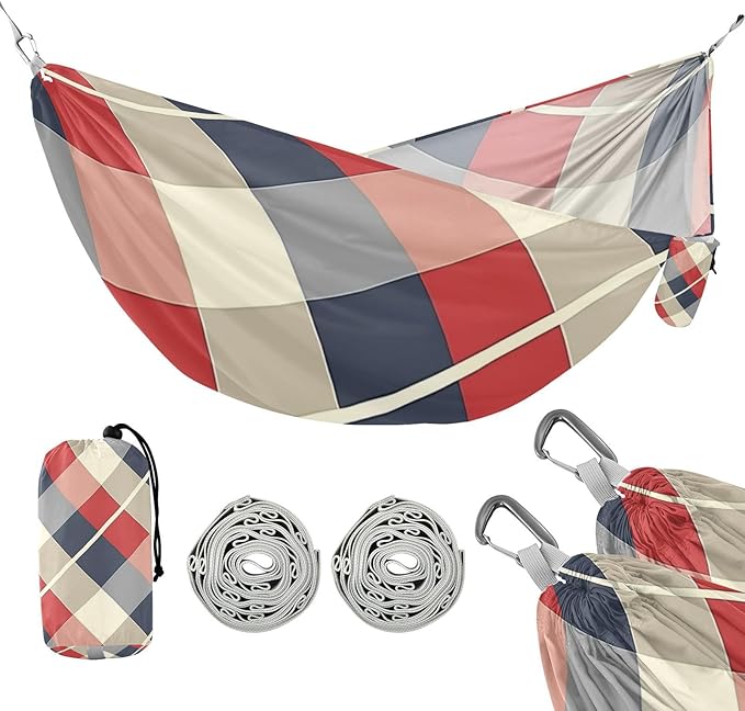 Red Blue and White Plaid Pattern 330lb Capacity Outdoor Hammocks with Portabl Carry Bag Fabric Hammock for Indoor Outdoor Patio amacas para patios con Base de adultos