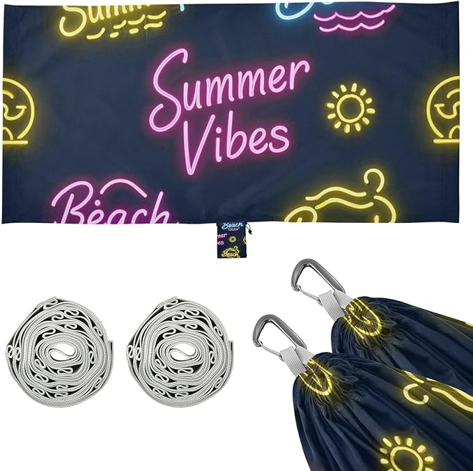 Sun Neon Summer Vibes Beach 330lb Capacity Outdoor Hammock with Portabl Carry Bag Cloth Hammock for Outside Patio Garden hamacas para Deck