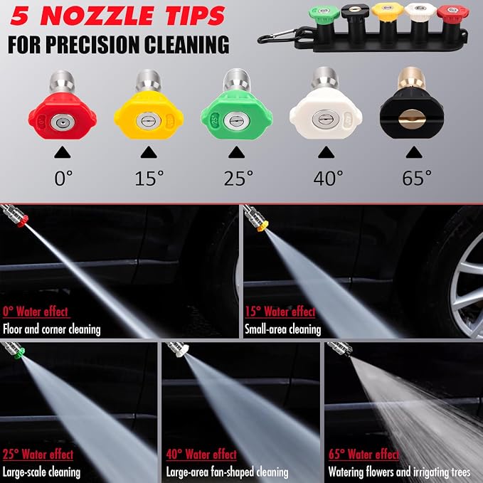 Pressure Washer Gun, Short Pressure Washer Gun with 2 Pressure-Washers Wands, 5 Nozzle Tips, M22 Fitting, 38 Inch, 5200 PSI