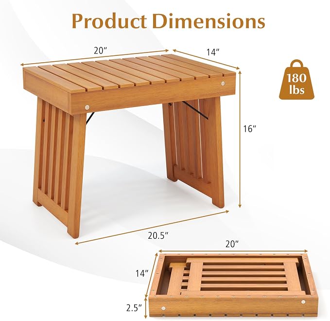 Tangkula Patio Foldable Side Table, Outdoor Folding Acacia Wood Coffee Table w/Slatted Tabletop, Portable Patio Table for Backyard, Poolside, Balcony (2)