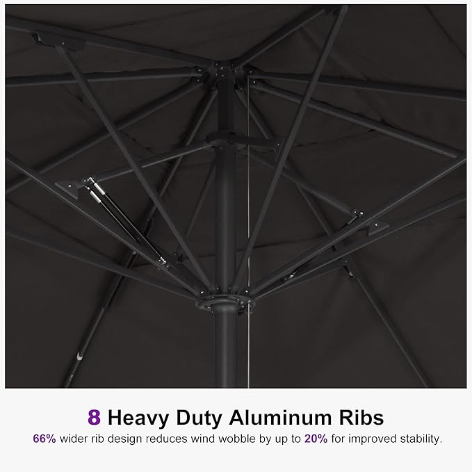 PURPLE LEAF 16' Round Semi-Auto Outdoor Patio Umbrella Aluminium Market Umbrella Table Sun Umbrella with 3.15" Rod and 8 Sturdy Ribs for Deck Lawn Pool Garden, Gray