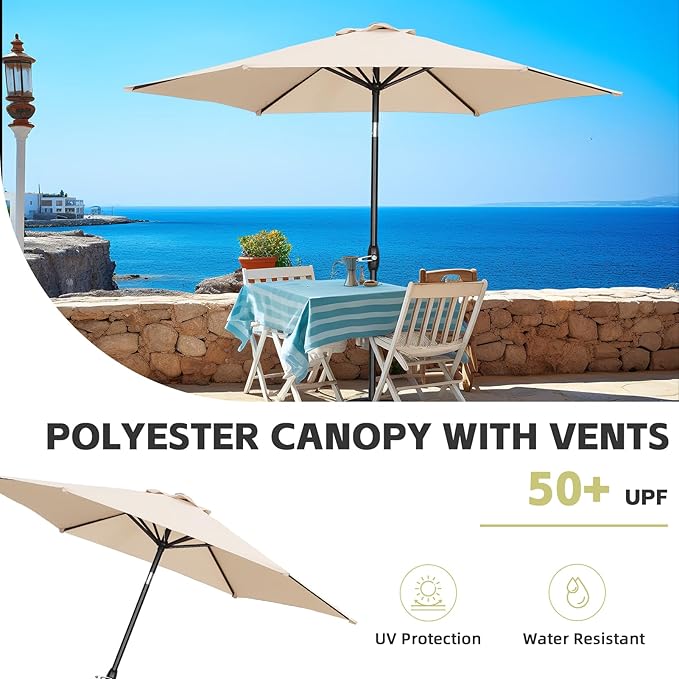 9ft Patio Umbrella Outdoor Portable Table Market Umbrella with Push Button Tilt/Crank,Khaki