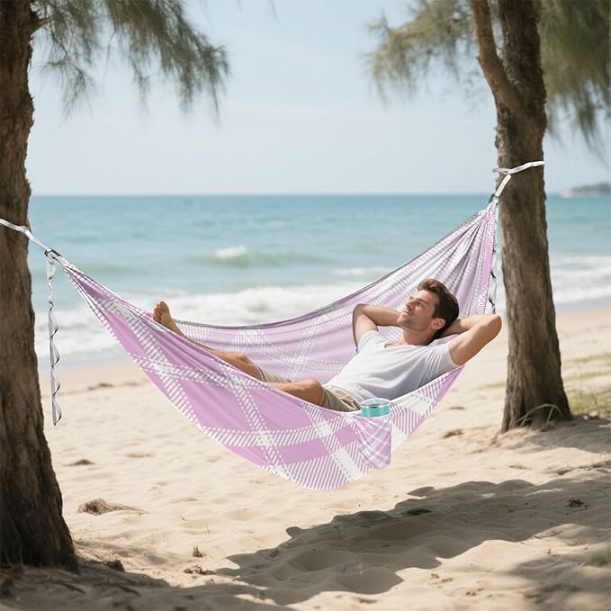 Pink and Purple Checkerboard 330lb Capacity Outdoor Hammock Cloth Hammock for Indoor Outdoor Patio hamacas para adultos 2 Personas