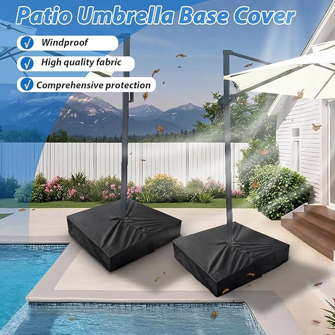 Patio Umbrella Base Cover 2 Pack 600D Polyester Weather-Resistant Waterproof Umbrellas Base Cover Square 30"L x 30"W x 5"H Anti-UV Anti-Fade Outdoor Offset Umbrella Stand Base Protect Covers,Black