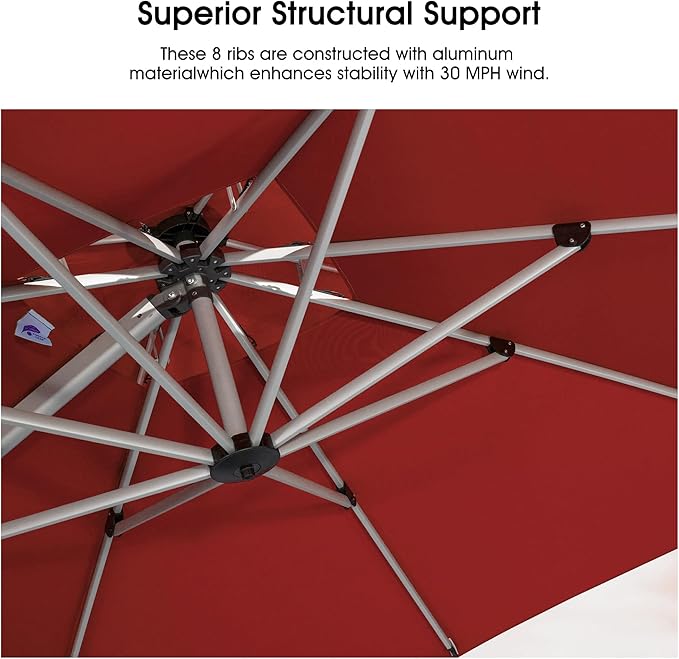 PURPLE LEAF 13 FT Cantilever Patio Umbrellas with Base Included, Large Round Offset Umbrella with 360° Rotation, Outdoor Aluminum Pool Umbrella for Pool Lawn Garden, Brick Red
