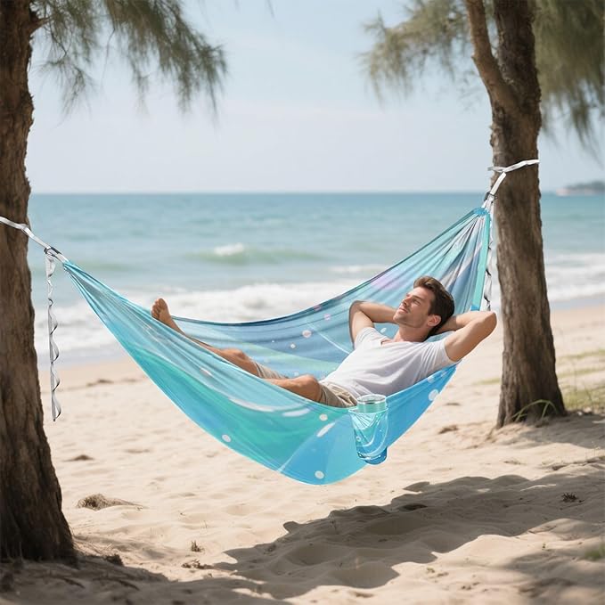 Abstract Art Water Wave Blue Hammocks Indoor Hammock for Outside Beach Patio Garden
