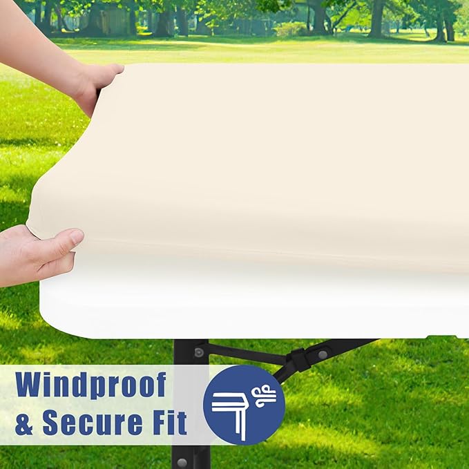 Moosfor Spandex 6 Foot Rectangle Table Cloth 2 Pack, Elastic Fitted Tablecloths for Picnic, Stretch Washable Patio Table Cover for Outdoor, Camping, Banquet and Parties (Champagne, 36"x72")