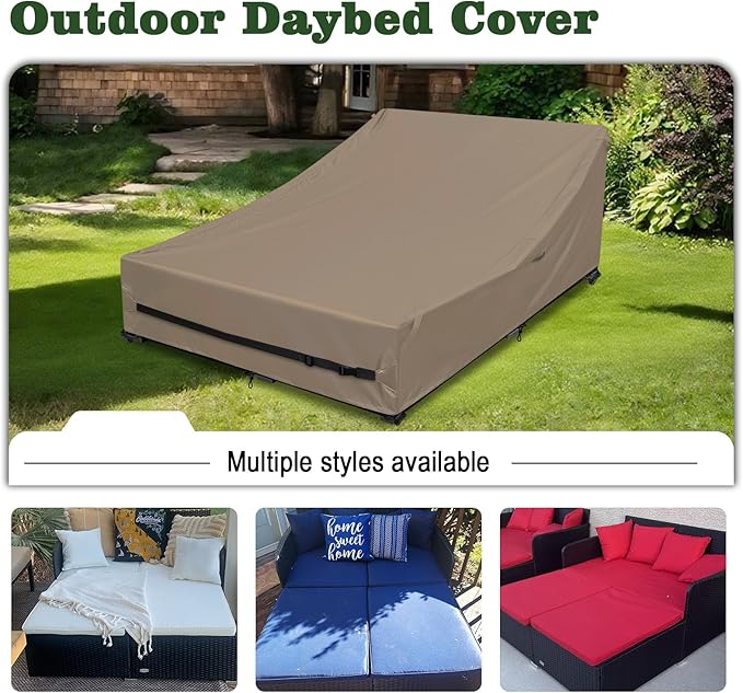 Waterproof Outdoor Daybed Cover Heavy Duty 600D Weather-Resistant Patio Sunbed Wicker Furniture Sofa Covers 63"L x 54"W x 28"H UV Resistant Anti-Fade Material,Outdoor Canopy Day bed Sofas Cover,Camel