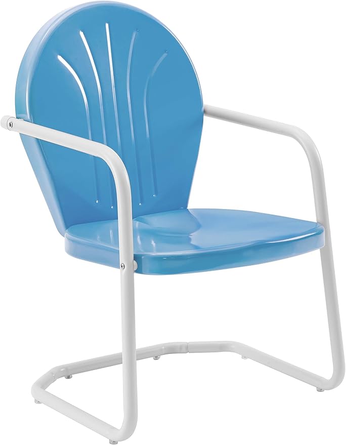 Crosley Furniture Griffith 5-Piece Outdoor Dining Set for 4, Retro Metal Round Patio Table and Chairs, Sky Blue