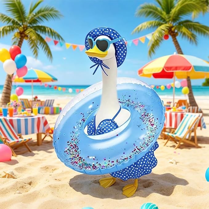 Bikini Porch Goose Outfits,Porch Goose Summer Outfits Swimsuit with Hat Sunglasses & Swim Ring,Fit 23'' Lawn Goose Statue for Summer Outdoor Garden Lawn Yard Decor (Swimsuit-Blue)
