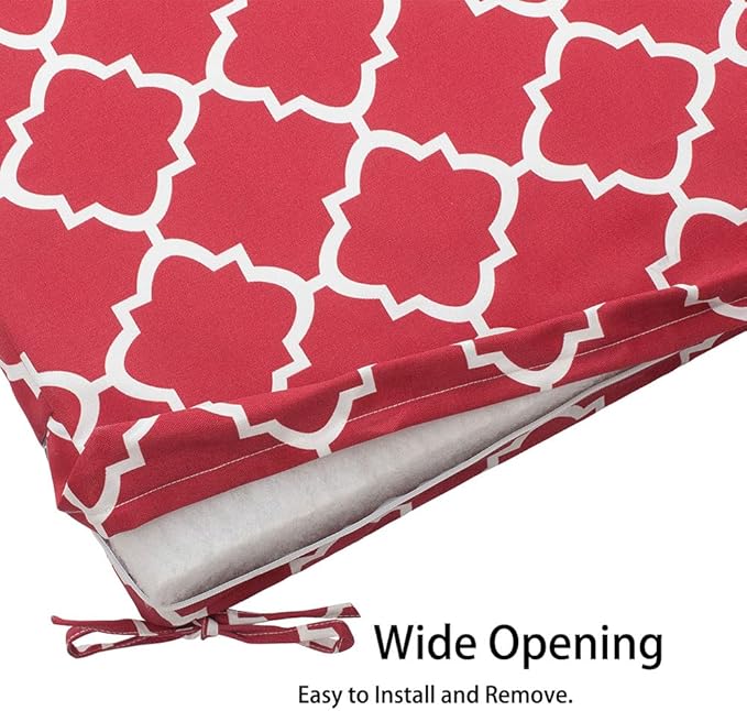 Magpie Fabrics Indoor Outdoor Patio Cushion Cover Replacement 2 Pack, Water Repellent Slipcover with Ties Decor for Garden Chair Seat Sofa Bench Wicker(Geometry Red, 22x20x4 Inch)