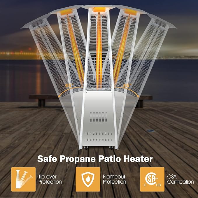 Giantex Portable Patio Heater, 42,000 BTU Pyramid Stainless Steel Outdoor Patio Heater w/ Simple Ignition System and Wheels, Outdoor Heater with Tip-Over & Flameout Protection for Backyard, Garden (Silver)