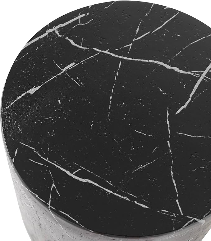 LeisureMod 14” Wide Round Side Table in Fiberstone with Travertine/Painted Finish Tapered Base Indoor and Outdoor Use for Modern Home, Living Room, Patio, Backyard Ramble Collection (Black Marble)