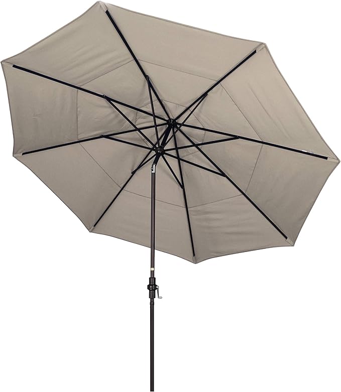 California Umbrella 11' Round Crank Lift, Collar Tilt, Aluminum Pole, Fiberglass Rib Patio Umbrella, Bronze Finish, Sunbrella Cilantro