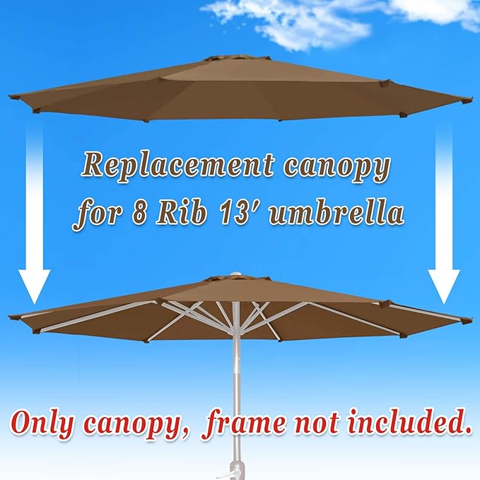 Replacement Patio Umbrella Canopy Cover for 13ft 8 Ribs Umbrella Taupe (CANOPY ONLY)-BROWN