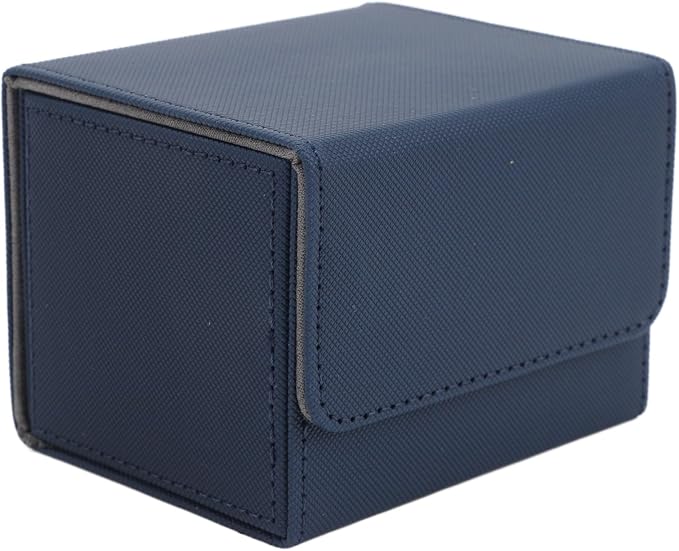 PU Leather Card Deck Box with Magnetic Flap Lid, Large Capacity Card Storage Box/Cover for Tarot Cards and Game Cards, Protective Deck Holds 100, Black (Blue)