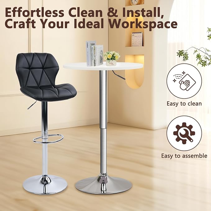 CLATINA Round Bar Pub Tables Set of 8, 26"-36" Height Adjustable Bistro Table with Metal Base, 360° Swivel High Top Cocktail Table for Home Kitchen Party Drink Restaurant Wedding Cafe Reception, White