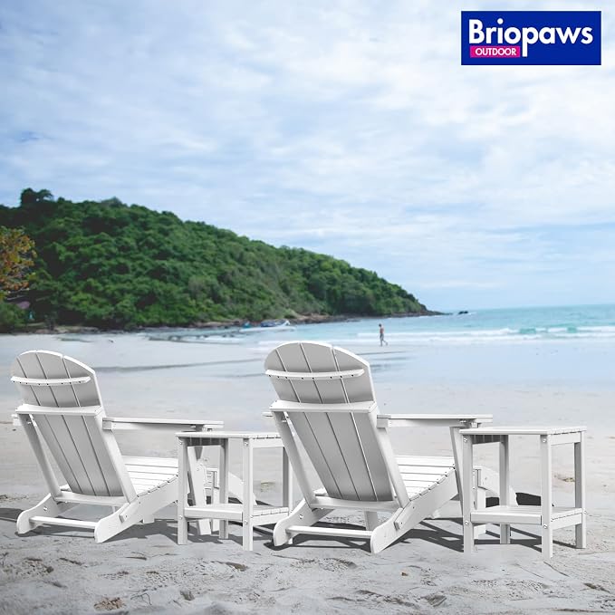 BRIOPAWS Outdoor-Side-Table | Small | HDPE Plastic | Patio End-Table | 2-Shelf Adirondack Outside Tables | All Weather | for Poolside Front Porch Indoor Living Room | 14" x 13" | White