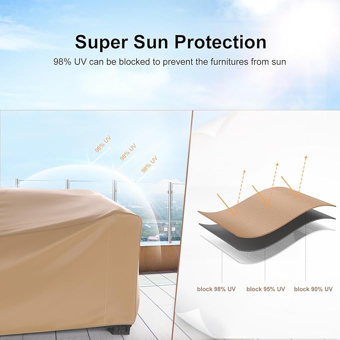 Mrrihand Heavy Duty Patio Furniture Covers, Outdoor Furniture Covers Waterproof Sectional Sofa Set , Patio Table and Chair Set Cover 74"L×47"W×28"H,Brown