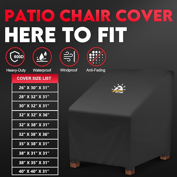 Zettum Patio Chair Covers 2 Pack - 600D Outdoor Lounge Deep Seat Cover Waterproof Heavy Duty, Lawn Furniture Cover for Wicker Chair, Swivel Chair, Rocking Chair, Single Sofa Chair - 26 x 30 x 31 Inch