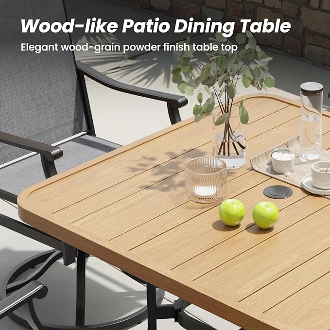 Soohow 5-Piece Outdoor Dining Set, Patio Dining Table and Chairs Set for 4, 4 x Swivel Patio Chairs and 35"x35" Dining Table with 1.57" Umbrella Hole, Wood-Like, Ideal for Poolside, Backyard, Deck