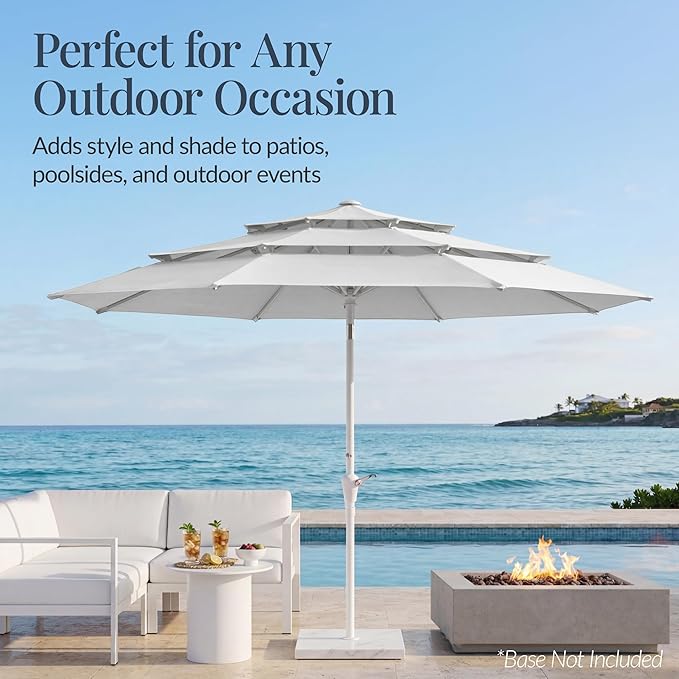 Best Choice Products 10ft 3-Tier Patio Umbrella White Pole, Outdoor Market Umbrella with Push Button Tilt and Crank Lift, Steel Pole Umbrella for Backyard Patio Pool Outdoor Shade