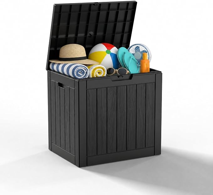 35 Gallon Outdoor Deck Storage Box, Weatherproof Lockable Patio Storage Bin for Poolside, Backyard, Lawn & Outdoor Compact Space (Black,35GAL)