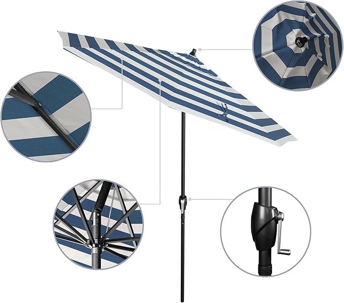 California Umbrella 7.5' Rd Aluminum Patio Umbrella, Crank Lift, Auto Tilt, Black Finish