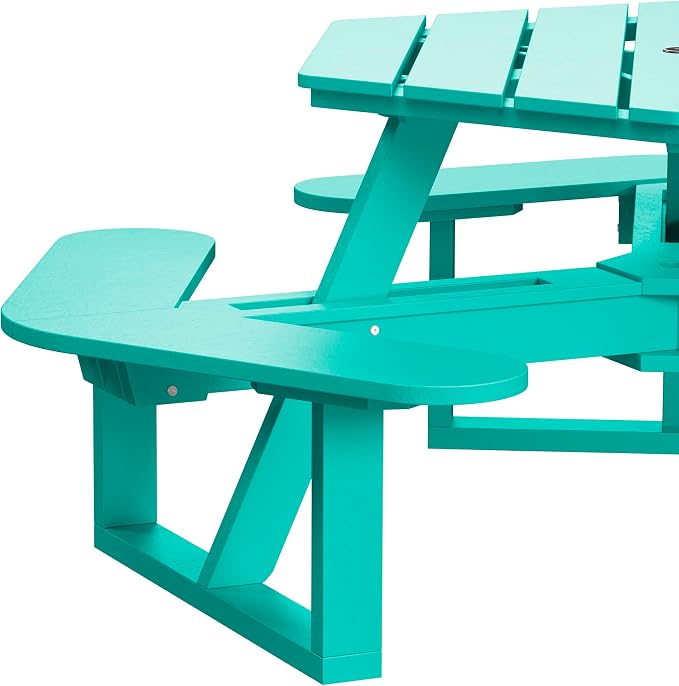 Shoreline Made in USA Hexagon Picnic Table, Seating for 6, Seaglass Blue