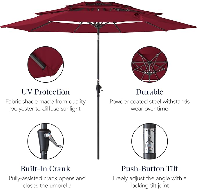 Best Choice Products 10ft 3-Tier Market Patio Umbrella, Outdoor Sun Shade with Tilt, Crank Lift, 8 Ribs for Backyard, Deck, Poolside
