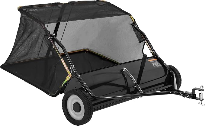 48" Tow Behind Lawn Sweeper, 16 cu. ft Capacity Leaf & Grass Collector-Adjustable Sweeping Height, Dumping Rope Design for Efficient Debris & Grass Cleanup on Yards, Driveways & Sidewalks