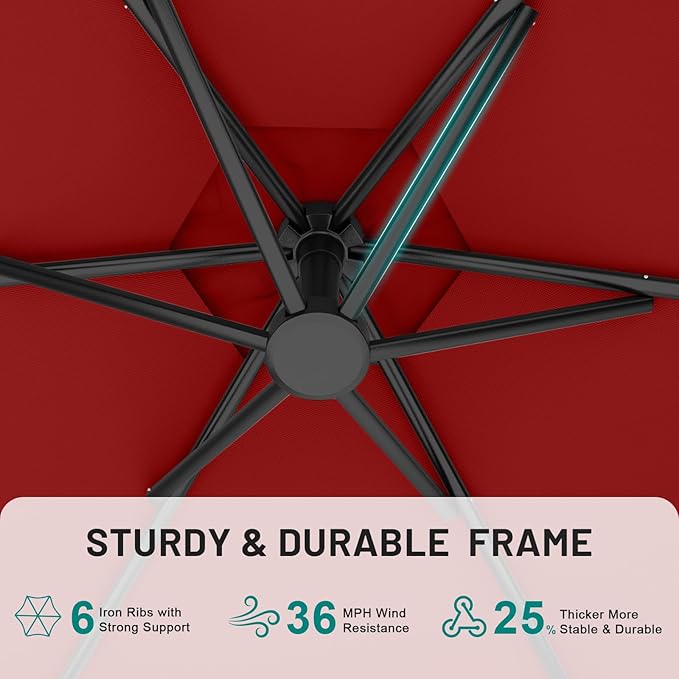 AreShark 10FT Patio Outdoor Umbrella, Offset Patio Umbrella Cantilever Umbrella, 6 Sturdy Ribs, Easy Adjustment for Garden Market Pool with Cross Base (Red)