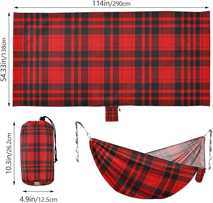 Vintage Buffalo Plaid Checked Red 330lb Capacity Hammocks with Hanging Ropree Hammock for Indoor Outdoor Patio hamaca con soporte para adultos