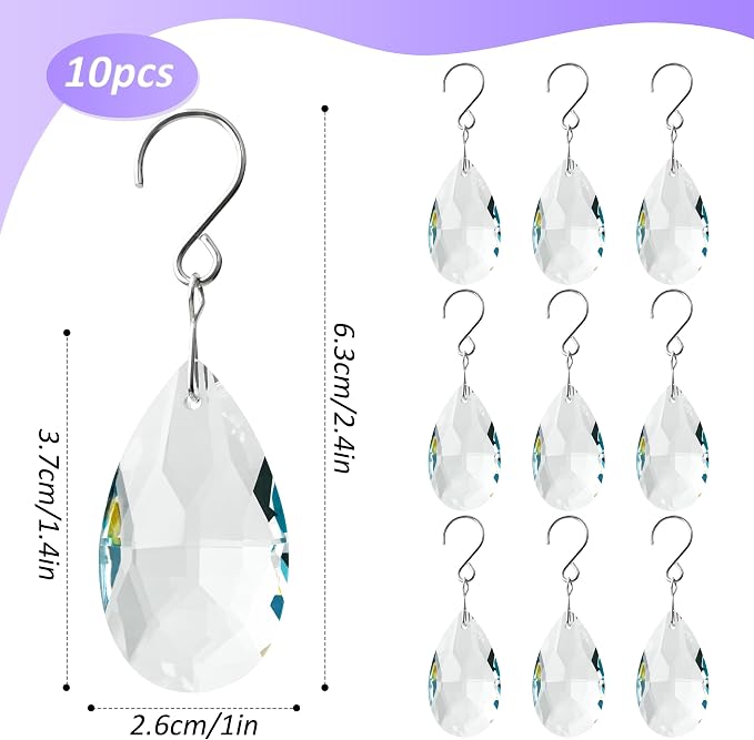 10pcs 38mm Crystal Suncatcher Pendants Chandelier Parts Decor | Crystal Sun Catcher, 38mm Hanging Crystal Chandelier Parts, Prism Pendants with Hook, Crystal Christmas Ornaments Home Decor
