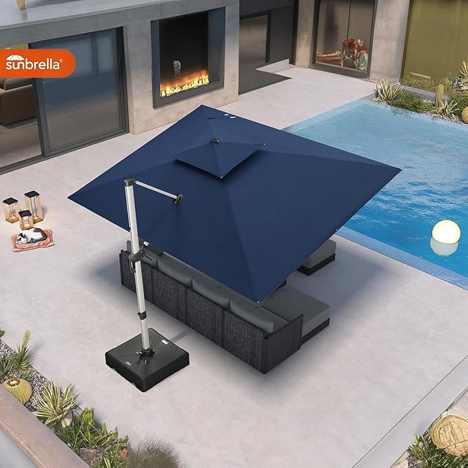 PURPLE LEAF 9' X 12' Cantilever Outdoor Patio Umbrella Large Heavy Duty 360° Rotation Double Top Offset Rectangular Umbrellas for Backyard Deck Pool, Spectrum Indigo