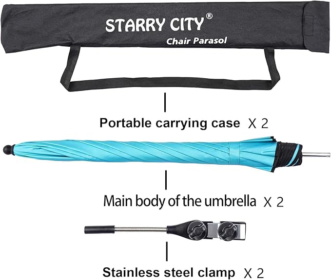 Beach Chair Umbrella with Universal Clamp,360° Adjustable Sunshade Umbrella,Clip on Parasols for Patio,Wheelchairs,Golf Carts
