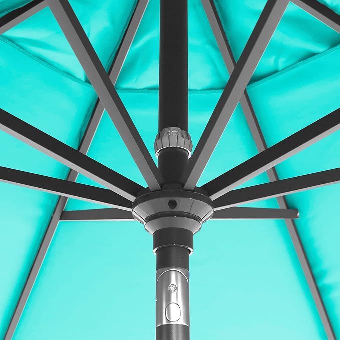 California Umbrella 12-Year-Non-Fading, 9Ft Premium Sunbrella Patio Umbrella, Hand-Crank, Button-Tilt, Gray Frame, Aruba Fabric