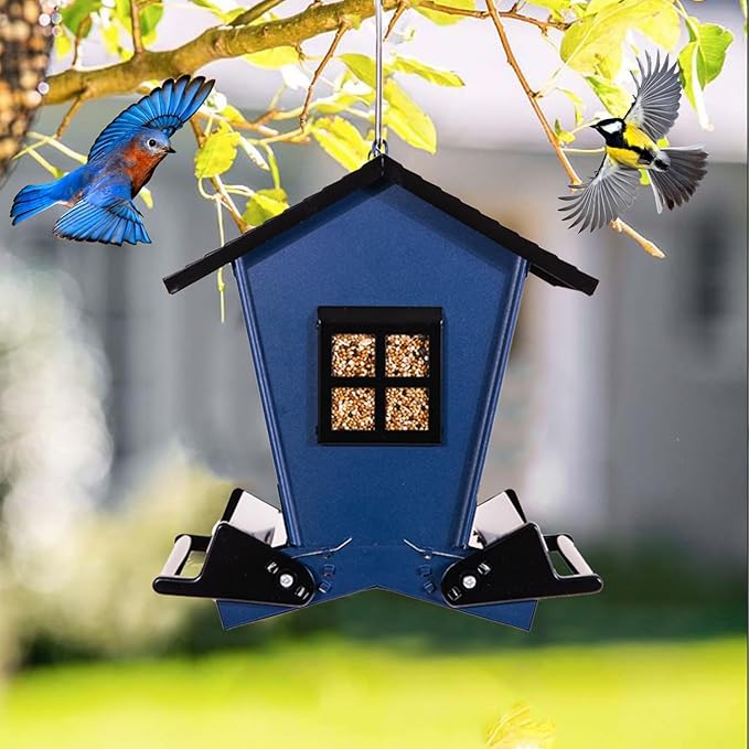 Squirrel Proof Bird Feeders for Outdoors with Weight-Activated, Metal 5LB Large Wild Bird Feeders for Cardinals,Blue Jay,Finch, Weatherproof Durable Hanging Bird Feeder for Backyard,Garden
