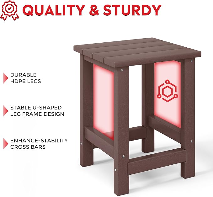 Costaelm Kids Outdoor End Table, Small Patio Table, Outdoor Side Table Porch Table Adirondack Patio Side Table for Outside, Pool, Porch, Garden, Dark Brown