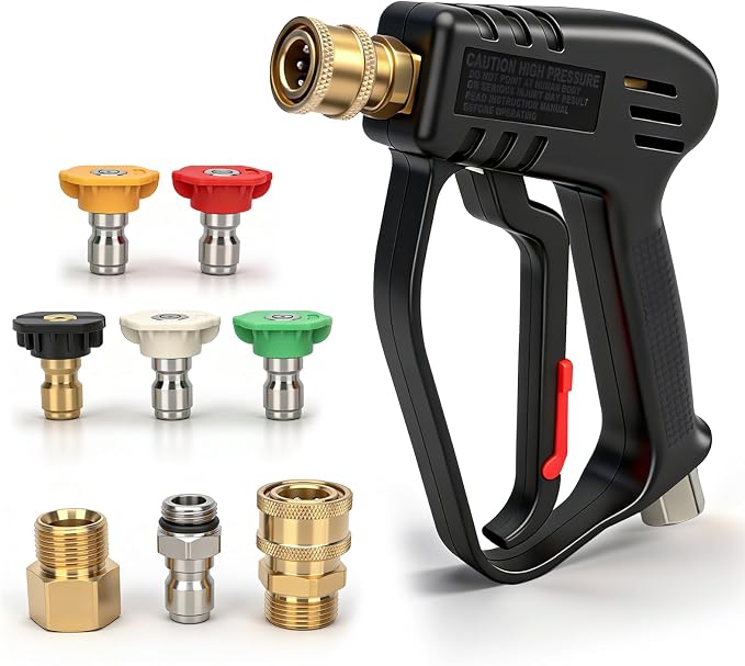 Short Pressure Washer Gun with Swivel,Stubby Pressure Washer Gun,4000 PSI Pressure Water Handle,M22 14mm/15mm & 3/8" QC Inlet,1/4" Quick Connect Outlet for Foam Cannon,Car Wash and Cleaning