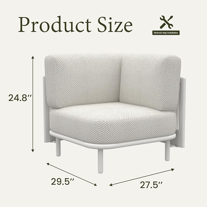 LayinSun 2 Pieces Patio Furniture Set, Modern Outdoor Modular Sectional Conversation Set L-Shaped Sofa with 7-inch Cushion for Garden Backyard Deck