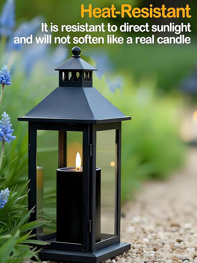 Gmnee 3"x4" Outdoor Waterproof Flameless Candles with Remote and Timers, LED Candles, Battery Operated Candles, Electric Fake Pillar Candles for Patio, Porch, and Lanterns Decor (Black, Plastic)