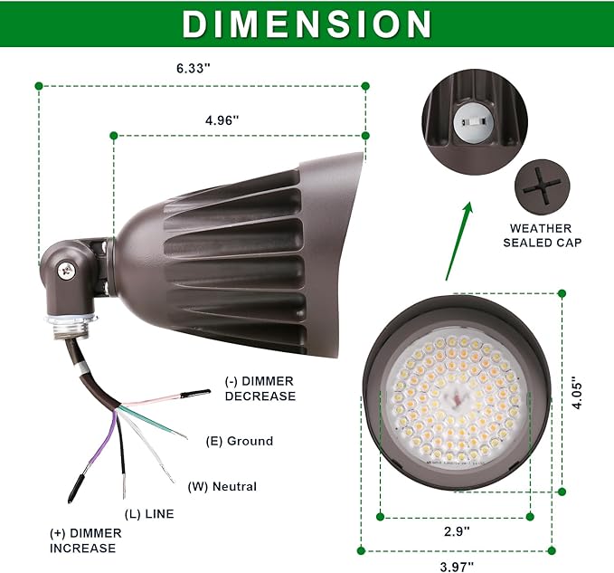 OSTEK 25W LED Bullet Spotlight Flood Light, 3CCT Selectable LED Landscape Spotlight with Knuckle Mount 3500LM, 0-10V Dimmable Commercial Outdoor Weatherproof Flood Light 120-277V, UL-Listed (6 Pack)