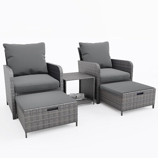 UDPATIO Patio Chairs with Hiddern Ottoman Balcony Furniture Small Space, Wicker Outdoor Patio Furniture with Side Table for Deck, Porch
