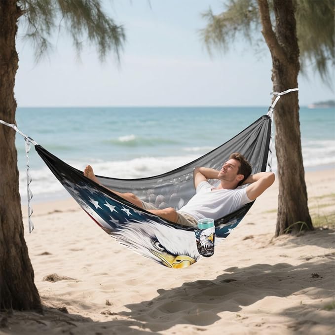 FRMG American Bald Eagle Hammock 500 lbs Capacity Portable Hammocks with Tree Straps & Attached Carry Bag, Camping Essentials Gear, 2010230a