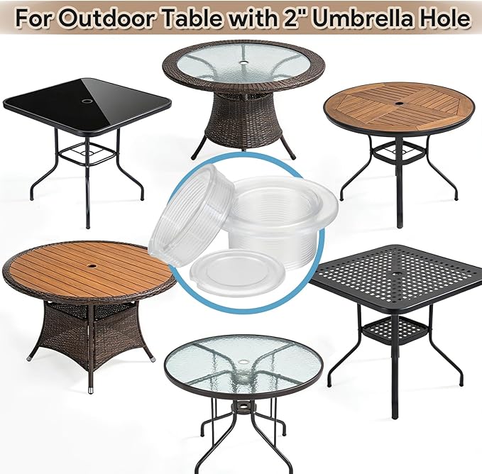 Patio Table Umbrella Hole Ring Plug Cap Set, Outdoor Parasol Table Hole Cover Insert Patio Table Hole Plug Ring for Cafes, Yard, Garden, Camping, Pool