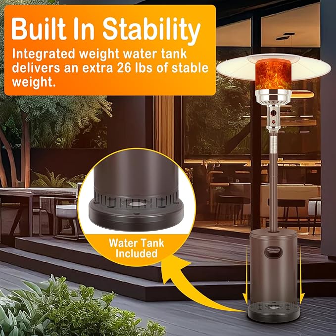 Hykolity 50,000 BTU Patio Heater with Sand Box, Table Design, Double-Layer Stainless Steel Burner, Wheels, Tip-over Protection System, Outdoor Heater for Home and Residential, Brown