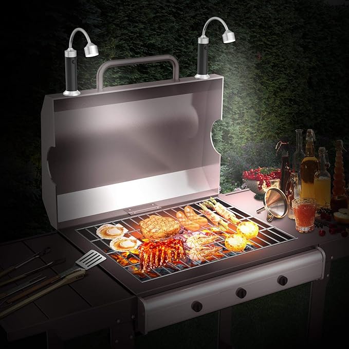 Barbecue Grill Light Grilling Accessories, Father's Day Gifts for Men Dad Boyfriend Husband, Outdoor BBQ Magnetic LED Lights Flexible Gooseneck Weather Resistant Batteries Included 2 Pack